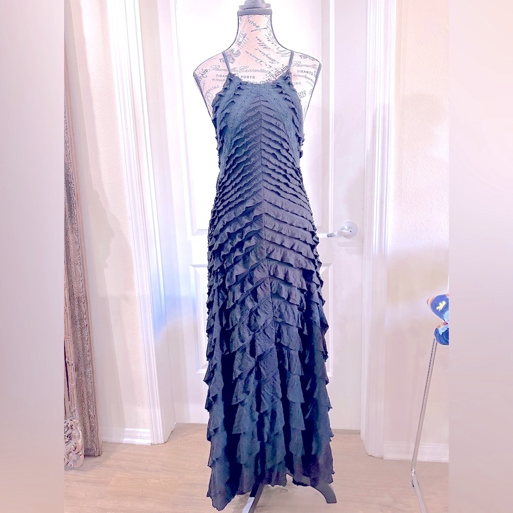 Free People spaghetti strap cross back, ruffled maxi dress